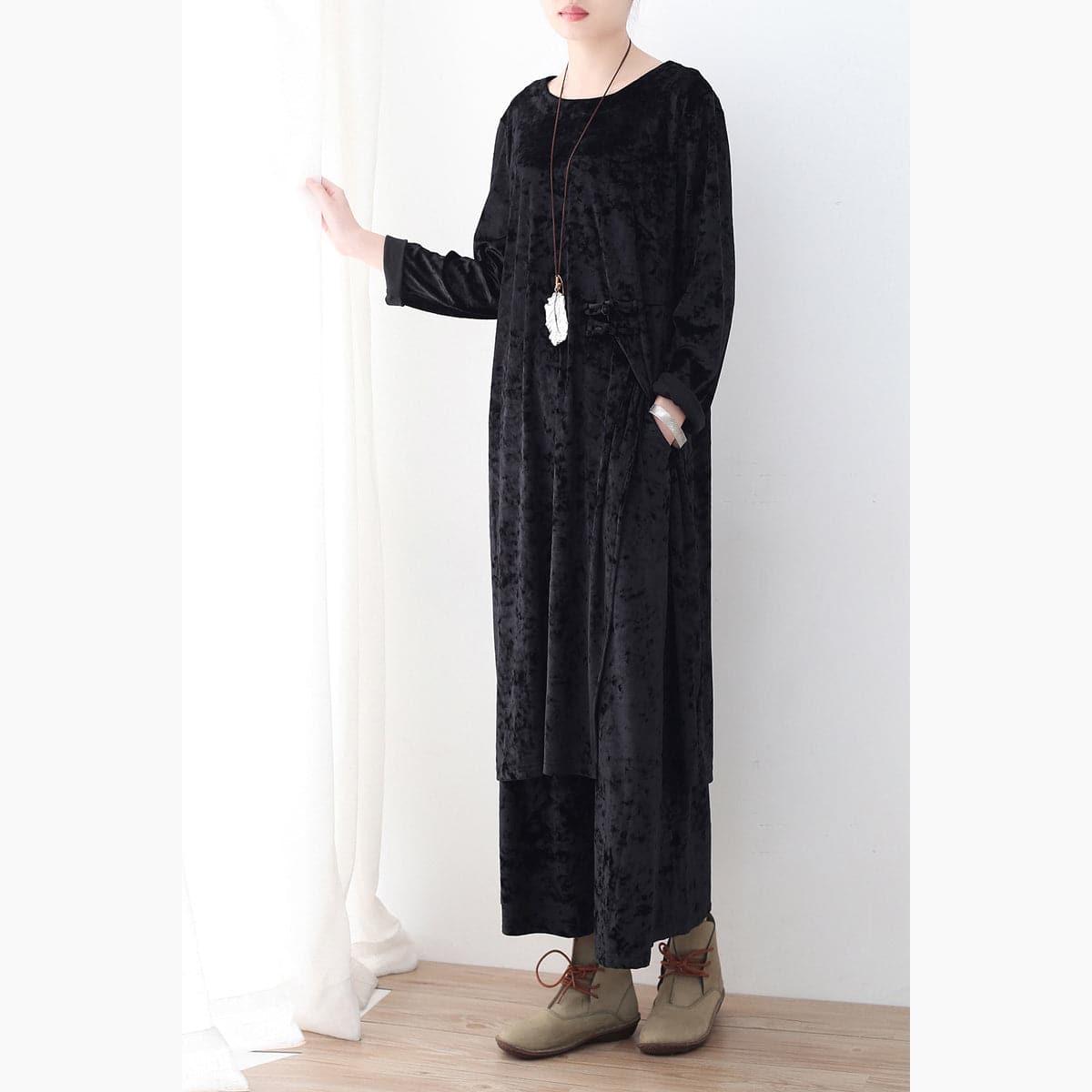 black two pieces autumn oversize corduroy pullover with cozy wide leg pants AM-LTP171124