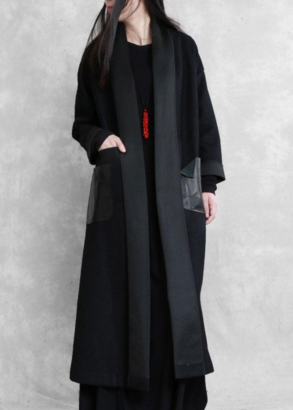 boutique  plus size long winter coat winter woolen outwear black  woolen outwear TCT191115