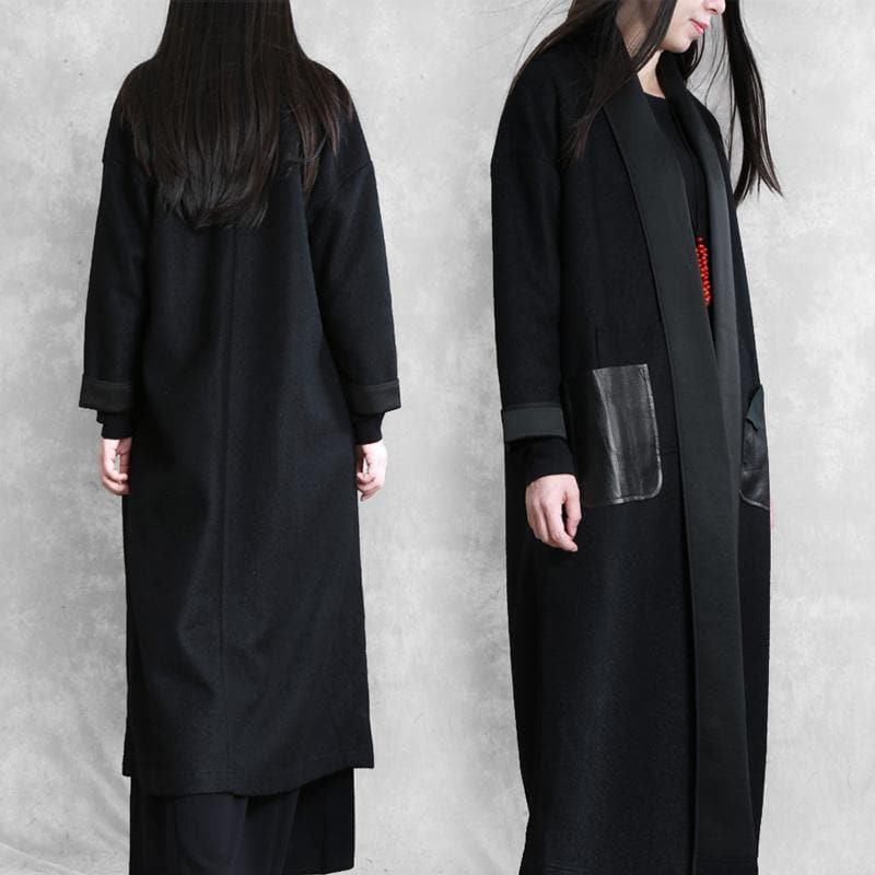 boutique  plus size long winter coat winter woolen outwear black  woolen outwear TCT191115