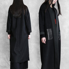boutique  plus size long winter coat winter woolen outwear black  woolen outwear TCT191115