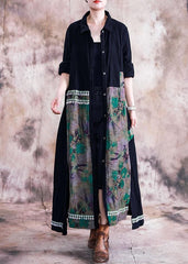 boutique Loose fitting Winter coat fall green print lapel patchwork coat TCT190910