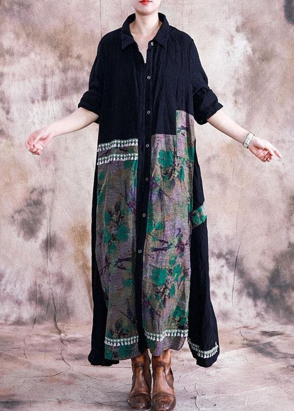 boutique Loose fitting Winter coat fall green print lapel patchwork coat TCT190910
