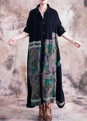 boutique Loose fitting Winter coat fall green print lapel patchwork coat TCT190910