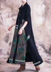 boutique Loose fitting Winter coat fall green print lapel patchwork coat TCT190910