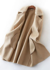 boutique beige Woolen Coats oversize medium length jackets fur collar coat double breast TCT190821