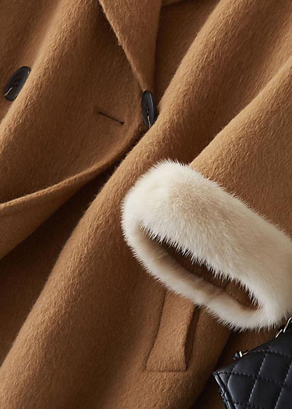 boutique beige Woolen Coats oversize medium length jackets fur collar coat double breast TCT190821