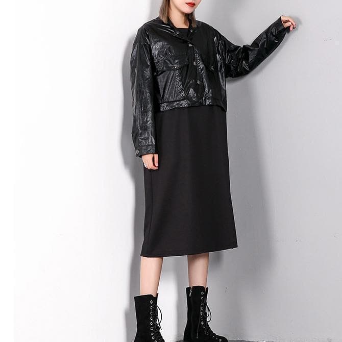 boutique black caftans trendy plus size stand collar gown fine patchwork false two pieces maxi dresses AT-FDM1809911