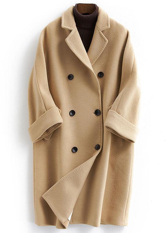 boutique khaki Woolen Coat Women plus size long coat double breast woolen Notched outwear TCT190821