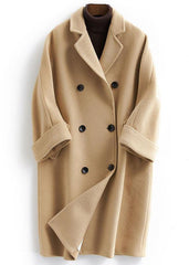 boutique khaki Woolen Coat Women plus size long coat double breast woolen Notched outwear TCT190821