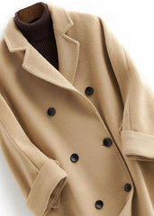 boutique khaki Woolen Coat Women plus size long coat double breast woolen Notched outwear TCT190821