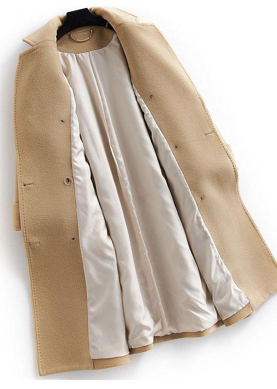 boutique khaki Woolen Coat Women plus size long coat double breast woolen Notched outwear TCT190821