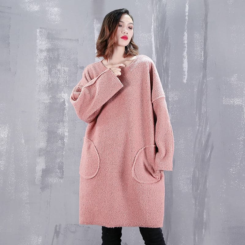boutique pink blouse trendy plus size O neck traveling clothing fine pockets clothing tops AT-LTP181010