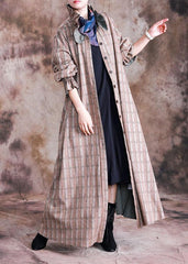 boutique plus size long coat fall woolen outwear khaki plaid Cinched wool coat for woman TCT190910