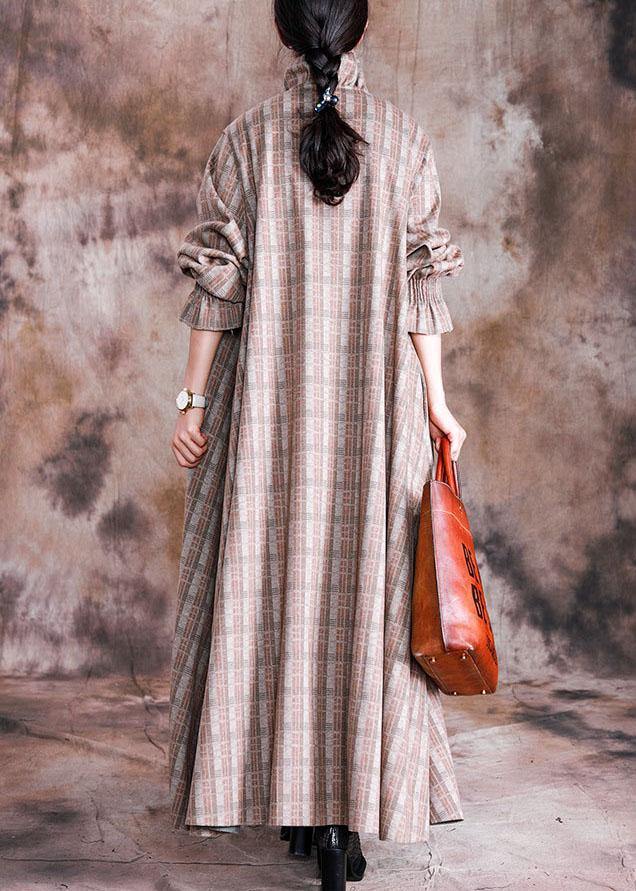 boutique plus size long coat fall woolen outwear khaki plaid Cinched wool coat for woman TCT190910