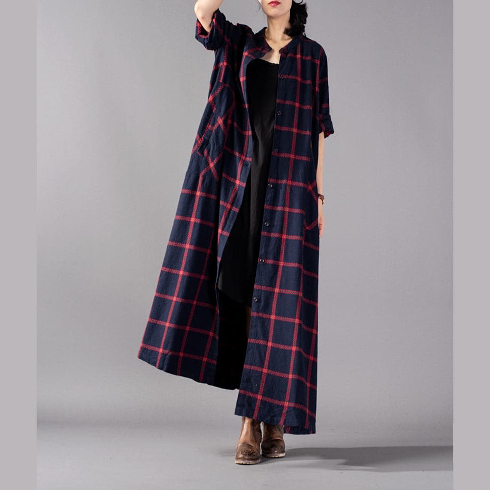 boutique red Plaid coat plus size clothing stand collar Coats boutique pockets Coats TCT180925