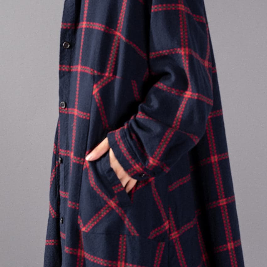 boutique red Plaid coat plus size clothing stand collar Coats boutique pockets Coats TCT180925