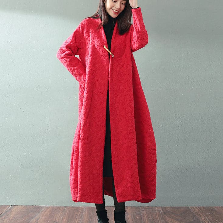boutique red maxi coat trendy plus size V neck baggy Coats fine Jacquard wool coat TCT180921