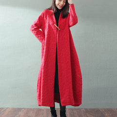 boutique red maxi coat trendy plus size V neck baggy Coats fine Jacquard wool coat TCT180921
