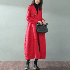 boutique red maxi coat trendy plus size V neck baggy Coats fine Jacquard wool coat TCT180921
