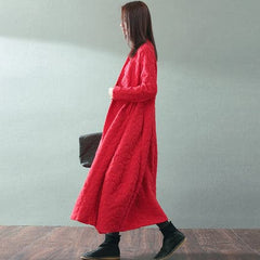 boutique red maxi coat trendy plus size V neck baggy Coats fine Jacquard wool coat TCT180921