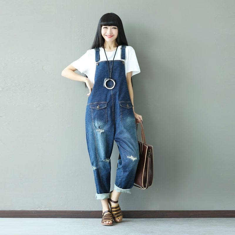 Ripped Baggy Denim Overall Buddha Trends