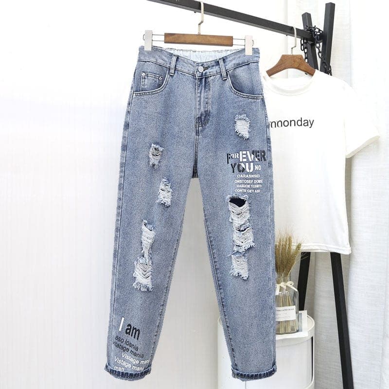 Oversized Distressed Boyfriend Jeans Buddha Trends