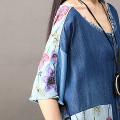Floral Patchwork Long Denim Cardigan dylinoshop