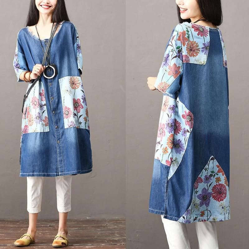 Floral Patchwork Long Denim Cardigan dylinoshop