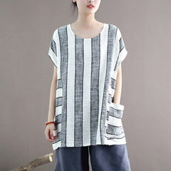 Cotton and Linen Oversized Striped T-Shirt dylinoshop
