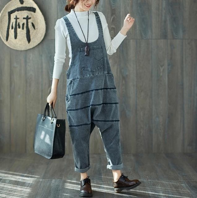Low Crotch Loose Denim Overall Buddha Trends