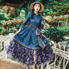Floral Patchwork Denim Dress | Mandala dylinoshop