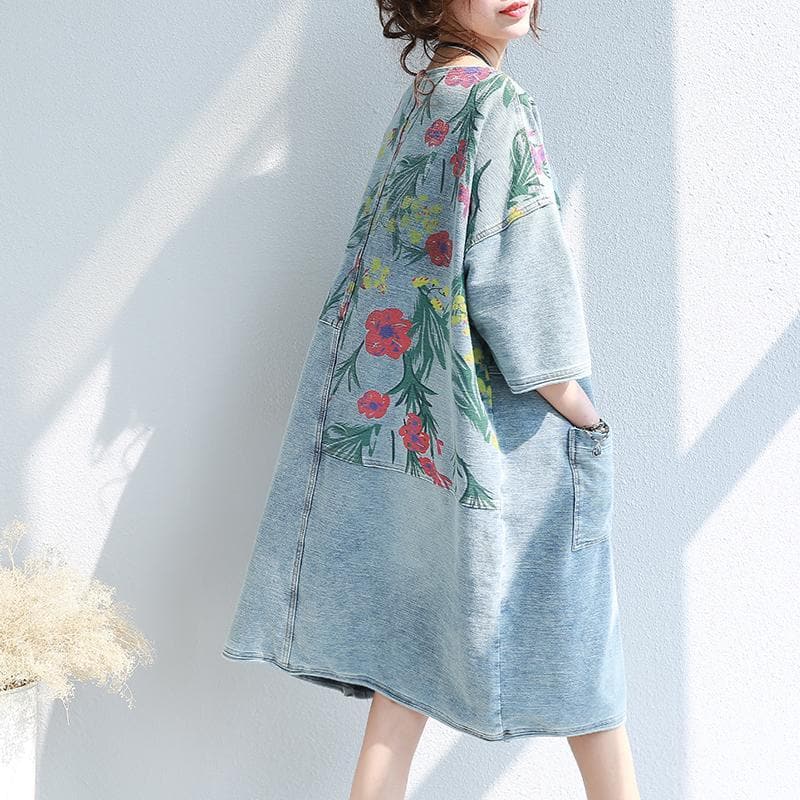 Loose Floral Printed Hippie Shirt Dress dylinoshop