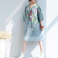 Loose Floral Printed Hippie Shirt Dress dylinoshop
