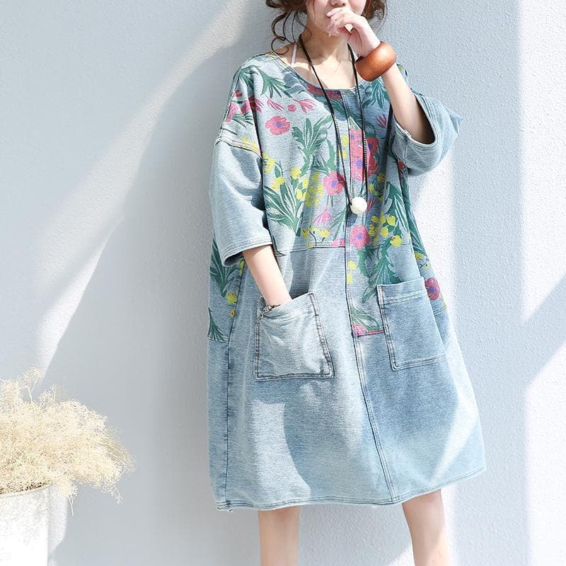 Loose Floral Printed Hippie Shirt Dress dylinoshop