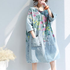Loose Floral Printed Hippie Shirt Dress dylinoshop