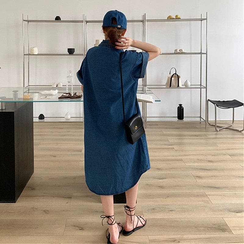 Loose Blue Denim Shirt Dress dylinoshop