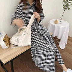 Loose Oversized Plaid Shirt Dress dylinoshop