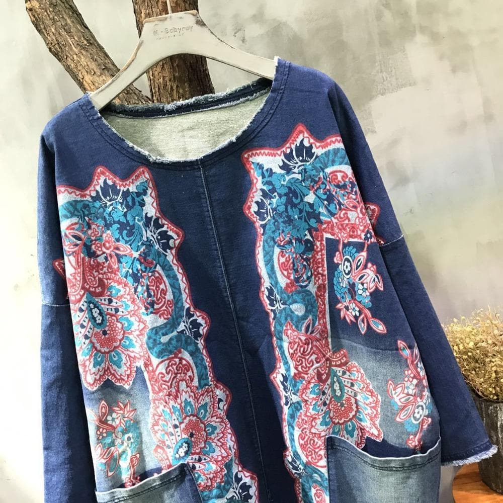 Flash Patchwork Denim Dress With Large Pockets dylinoshop