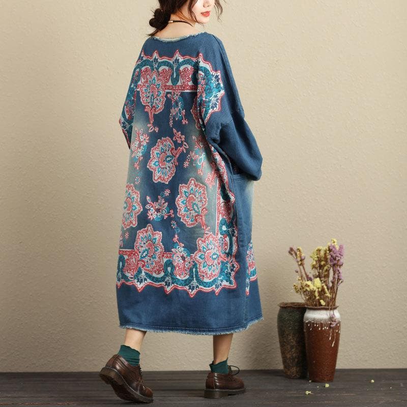 Flash Patchwork Denim Dress With Large Pockets dylinoshop
