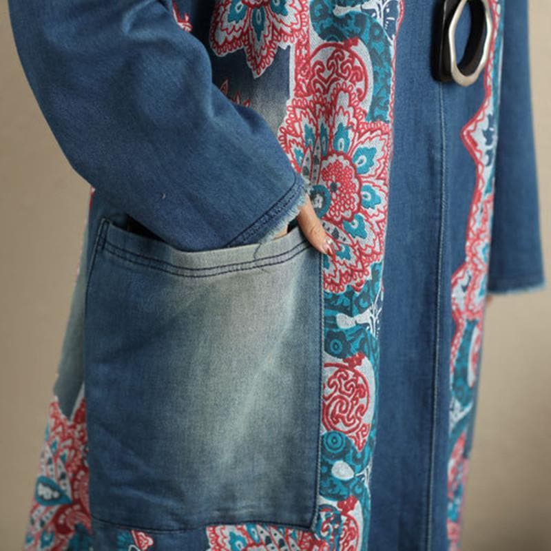 Flash Patchwork Denim Dress With Large Pockets dylinoshop