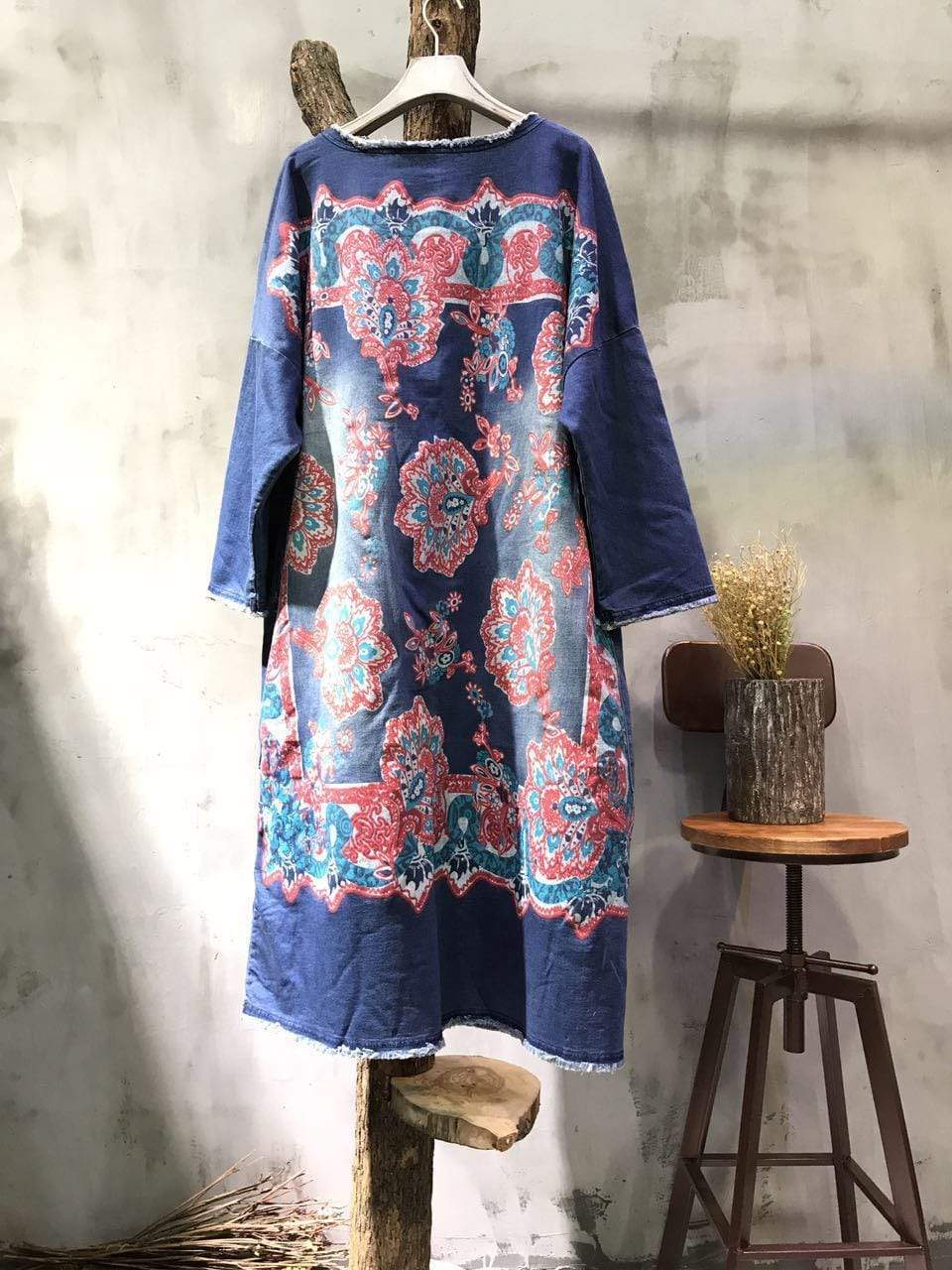 Flash Patchwork Denim Dress With Large Pockets dylinoshop