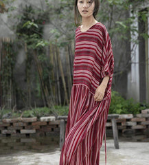 Red Stripes Cotton Maxi Dress | Lotus Buddha Trends
