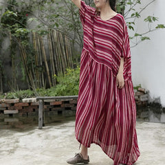 Red Stripes Cotton Maxi Dress | Lotus Buddha Trends