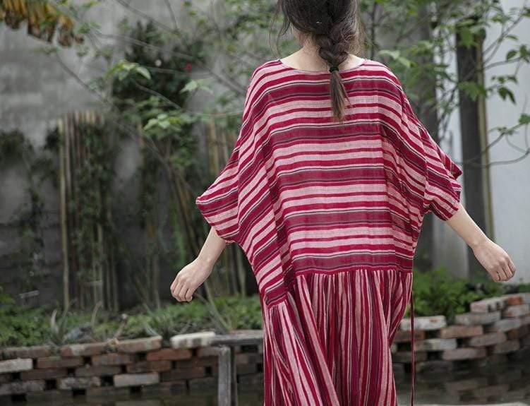 Red Stripes Cotton Maxi Dress | Lotus Buddha Trends