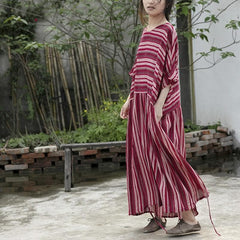 Red Stripes Cotton Maxi Dress | Lotus Buddha Trends