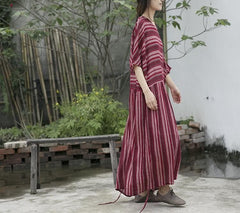 Red Stripes Cotton Maxi Dress | Lotus Buddha Trends