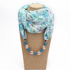 Franca Floral Chiffon Beaded Scarf Necklace - dylinoshop