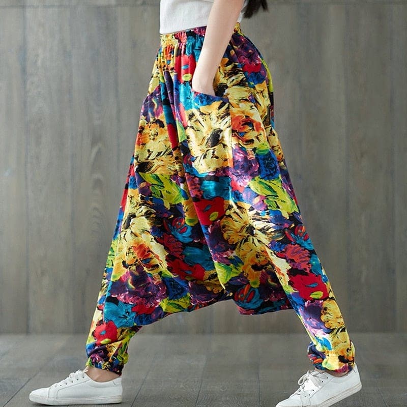 Abstract Flowers Colorful Harem Pants dylinoshop