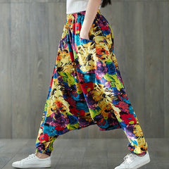 Abstract Flowers Colorful Harem Pants dylinoshop