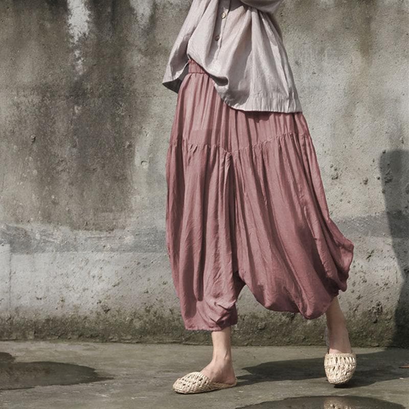 Pure Color Pleated Flowy Harem Pants | Lotus Buddha Trends